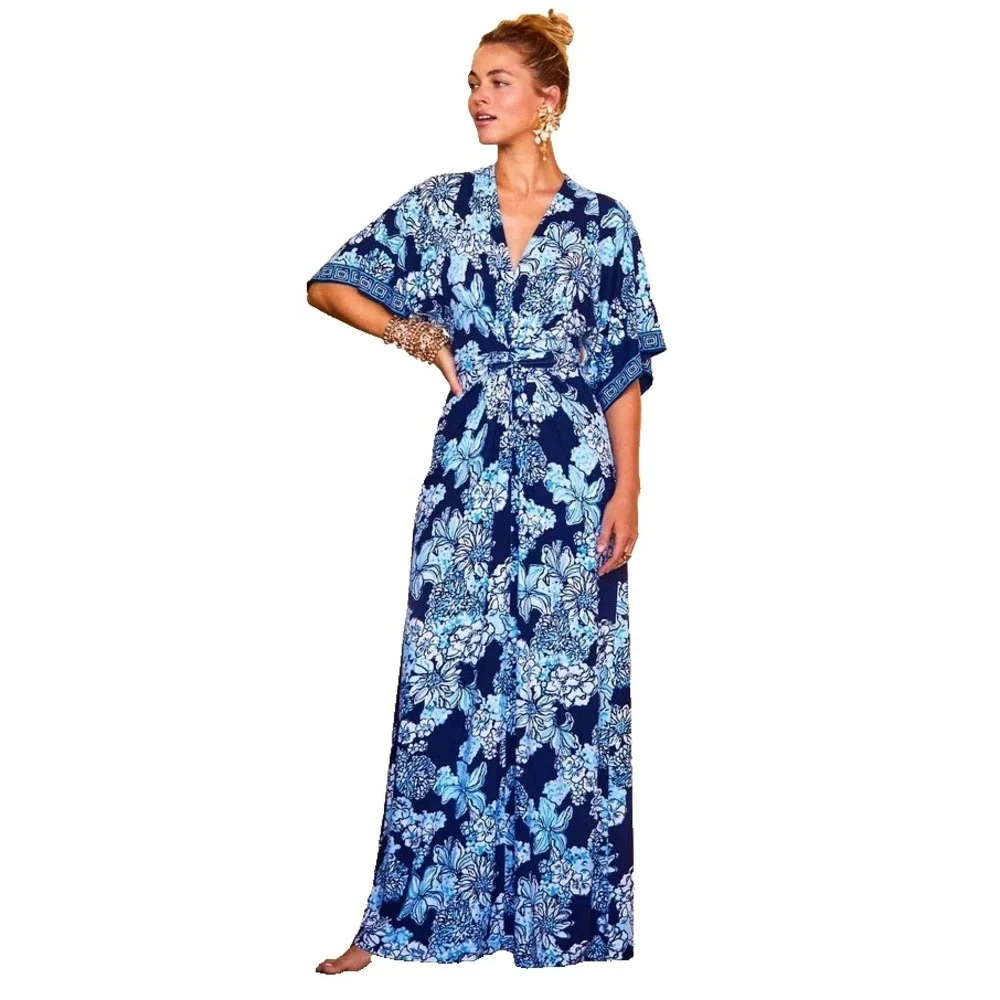 NWT LILLY PULITZER 6 WISTERIA MAXI DRESS *BOUQUET ALL DAY* LOW TIDE NAVY